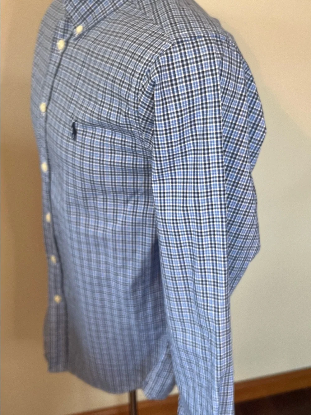 Ralph Lauren Boys Large 14-16 Blue Plaid Button Down Long Sleeve Cotton Shirt
